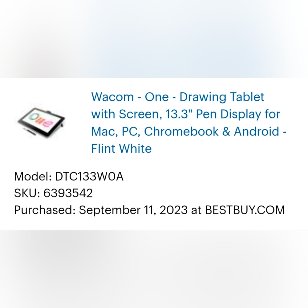 Wacom One Drawing Tablet with Screen - White